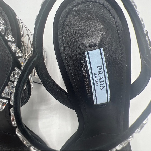 NIB PRADA crystal-embellished Block  Heel sandals SIZE 37.5 - Picture 8 of 10